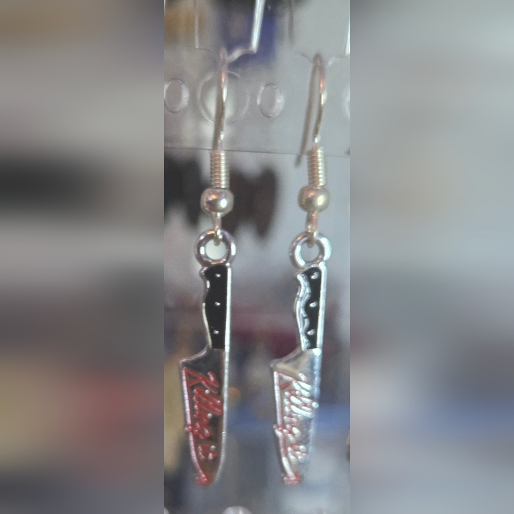 Silver and Black Knife Earrings That Say Killing It On The Side